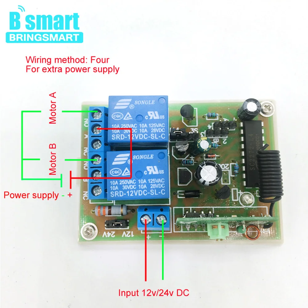 

Bringsmart LC126-12V-24V 2-way DC Motor Controller Machine Controller Receiver Mini Remote Control Housing Entrance Guard