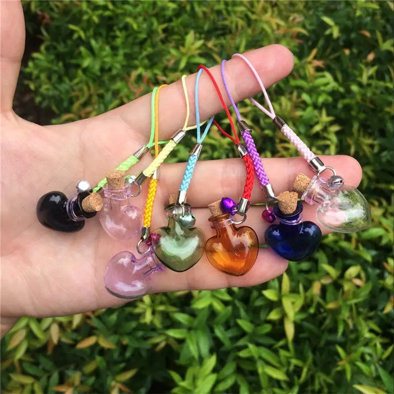Love Heart Shaped Small Glass Bottles with Braided Nylon Rope Keychains DIY Mini Perfume Jars Vials Mixed Color 7pcs 10 sets | Дом и сад