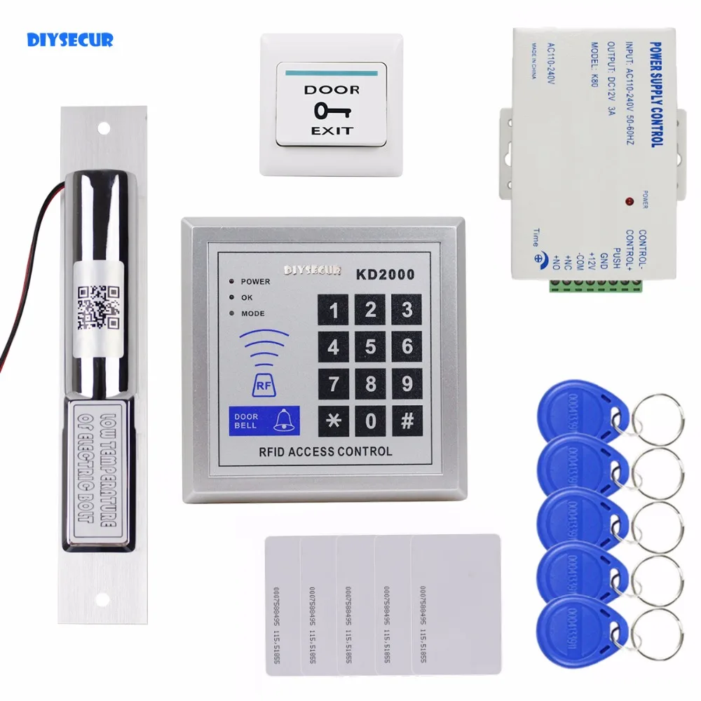 

DIYSECUR 125KHz RFID Keypad Access Control System Security Kit + Electric Drop Bolt Lock KD2000