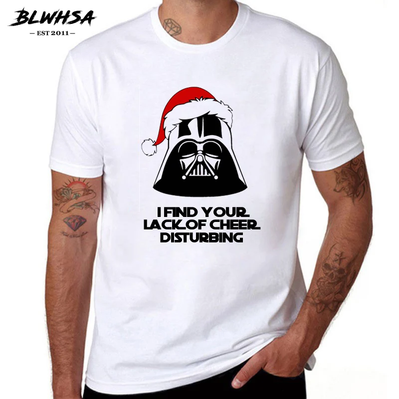 

BLWHSA I Find Your Lack Of Cheer Disturbing Print T Shirt Men Fashion Movie Protagonist Christmas Hat Funny T-shirt cool Tees