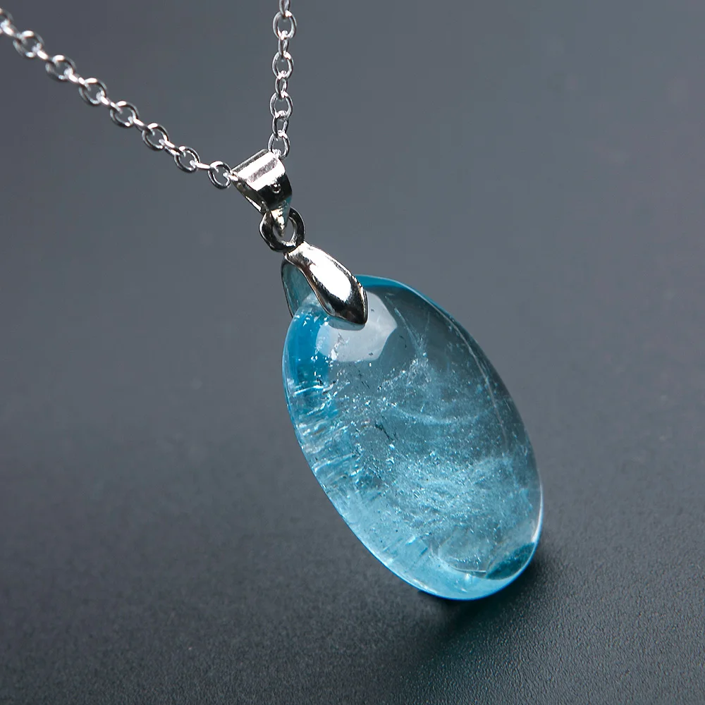 Genuine Natural Blue Topaz Pendant Gemstone Crystal 25x16x7mm Fine Jewelry Woman Lady Topaz