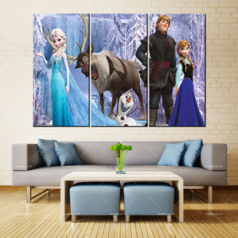 ForBeauty Картина на холсте настенное искусство frozen_movie рисунок брызгами водостойкие чернила домашний декор - Цвет: 3Pcs