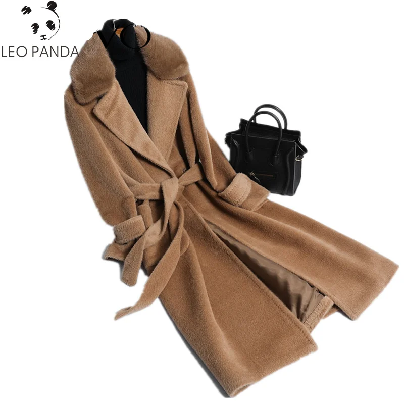 

2018 new Wool coat mouton Coat female alpaca double-sided wool cashmere coat female long section jacket women fur woolen coat