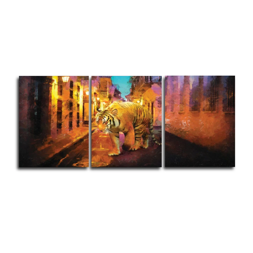 

3 Panel Canvas Painting Tiger Animal Posters and Prints Wall Artwork For Home Living Room Bathroom Wedding Decoration No Frame