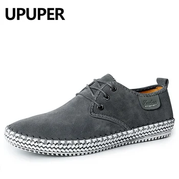 

UPUPER Cow Suede Leather Casual Shoes Mens Leisure Flat Spring Autumn Formal Casual Loafers Oxfords Lace-Up Soft Leather Shoes