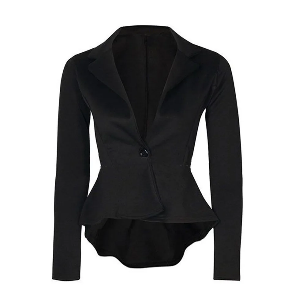 Блейзер Женский Модный укороченный пиджак верхняя одежда Блейзер mujer приталенный с баской женские костюмы d90523 - Цвет: Черный