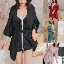 Womail женские четыре сезона; стильная одежда на бретелях с v-образным вырезом; Шелковая кружевная одежда для сна, женское белье однотонные Комплект ночной одежды April4 P30