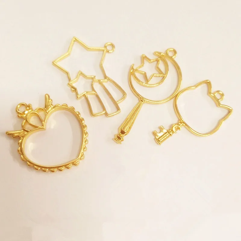 

12pcs heart Magic stick Open Bezel Metal Frame Pendant Gold Charm Bezel Setting Cabochon Setting UV Resin Charm