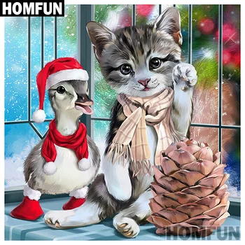 

HOMFUN Full Square/Round Drill 5D DIY Diamond Painting "Christmas cat & duck" 3D Embroidery Cross Stitch 5D Decor A00962