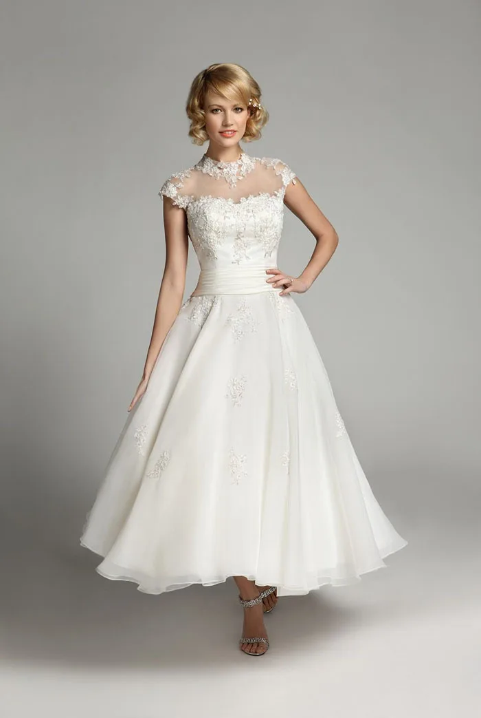 

robe de mariage Romantic 2019 Sexy A-Line Short Vintage Wedding Dresses Ankle Length Elegant Bridal Gowns Vestido De Noiva Curto