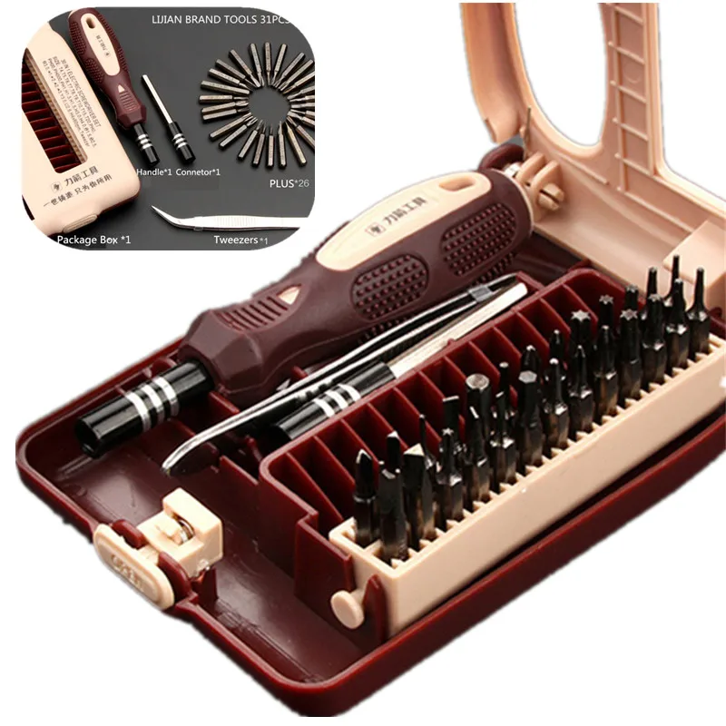 

LIJIAN 30 pc Multi Purpose Precision Magnetic Screwdriver Set Kit Alloy For PC Watch Mobile Phone Notebook Repair Tools Set