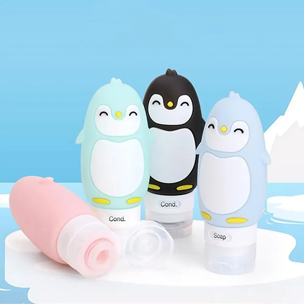 

4Pcs 90ml Cartoon Penguin Shampoo Facial Foam Dispenser Silicone Liquid Bottle