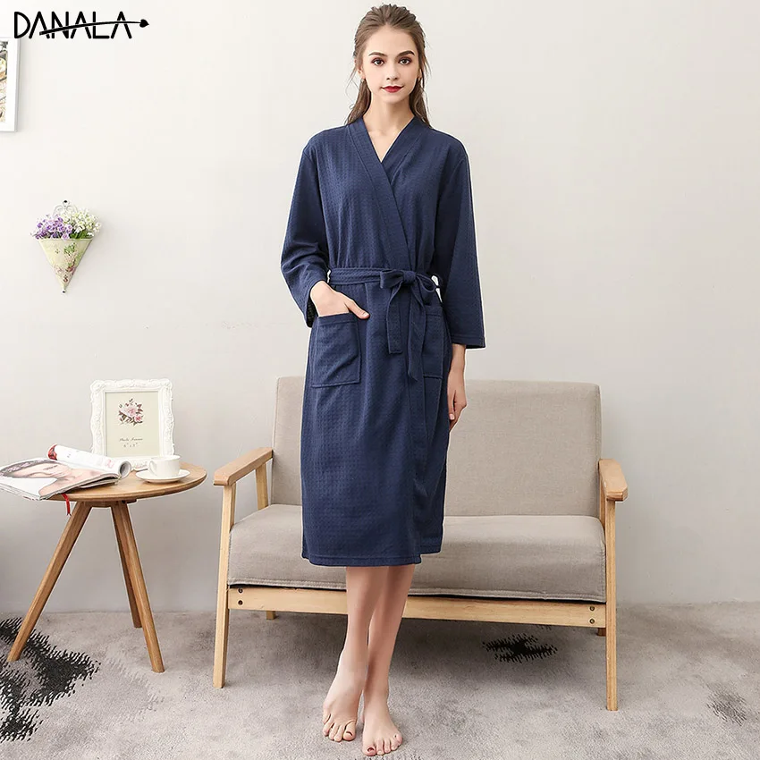 DANALA Autumn Warm Cotton Women Bathrobe Long Sleeve Belt Elegant Female Sleepwear Night Wear