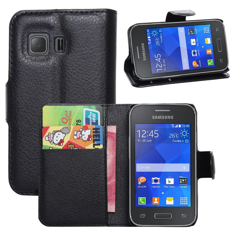 

G130 for Samsung Galaxy Young 2 G130H Case Flip Leather Wallet Card Stent Cases Lichee Pattern Cover black 130 Young2 SM
