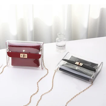 

Women PVC Clear Bag Fashion 2Pcs Transparent Shoulder Messenger Bags Ladies Small Shopping Bag and Purse Casual Messenger Bag