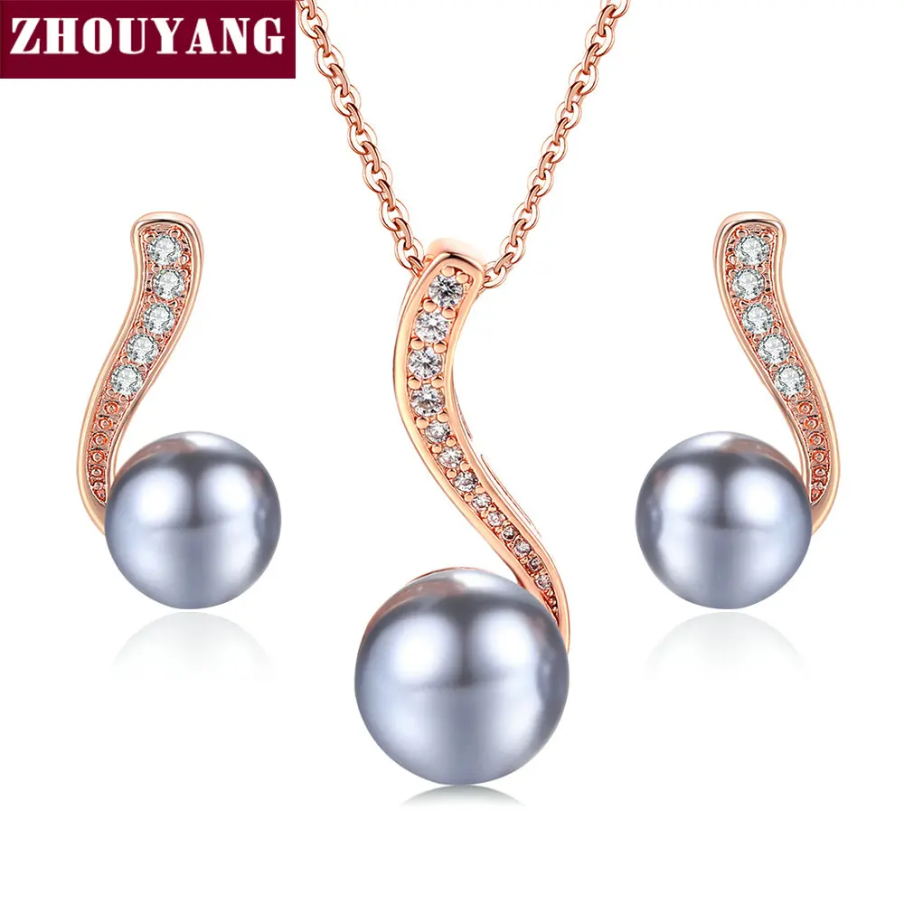 ZHOUYANG ZYS277 чёрный искусственный жемчуг цвета розового золота ювелирное изделие