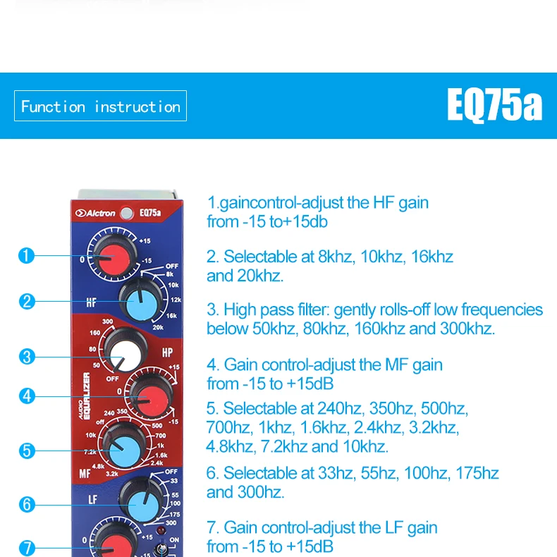 Alctron EQ75a 500 серия стойка в винтажном стиле эквалайзер микрофон/инструмент предусилитель для сцены, эквалайзер