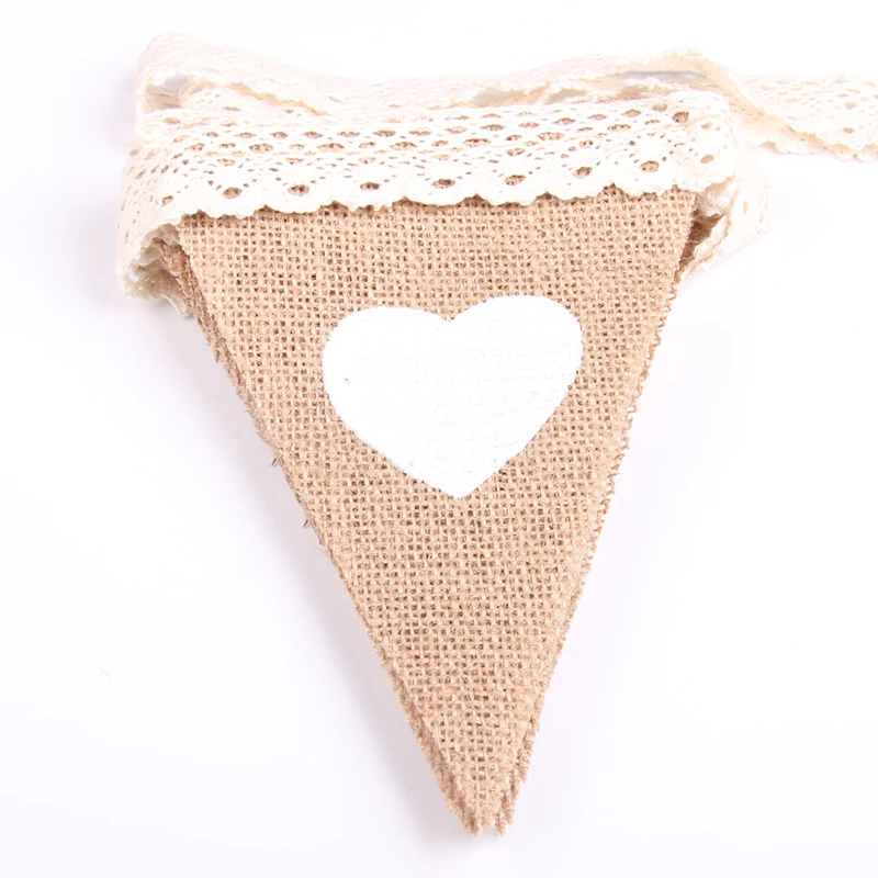 

12PCS/SET Wedding Decoration Flags Banners Heart Jute Bunting Burlap Garland Home Party Decoration