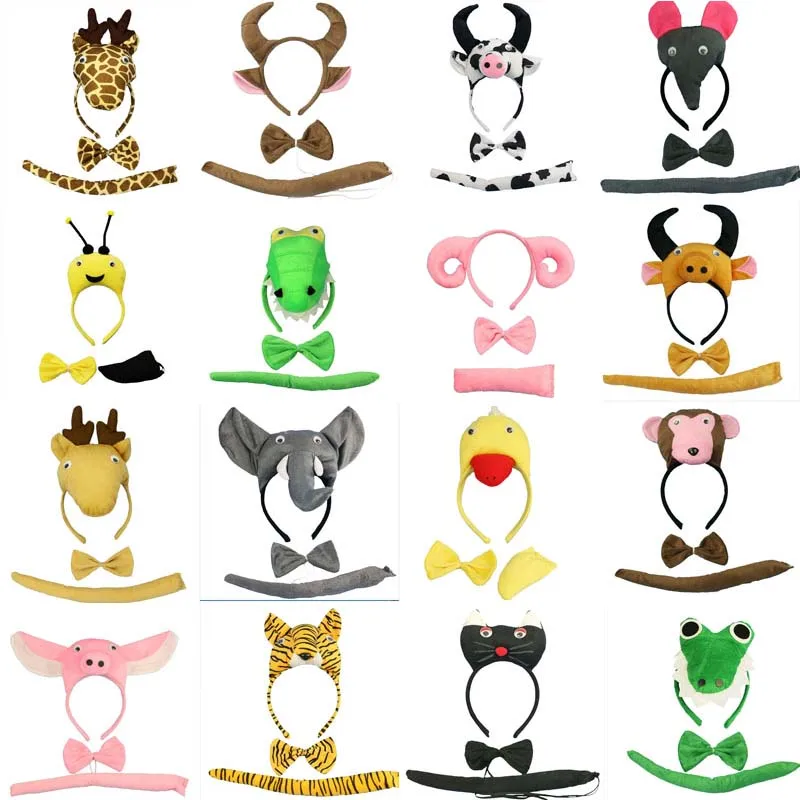 Best Adult Child Animal Headband Tie Tail Cosplay Set Birthday Party Props Halloween Costume for Kids Baby Shower Hair Accessories