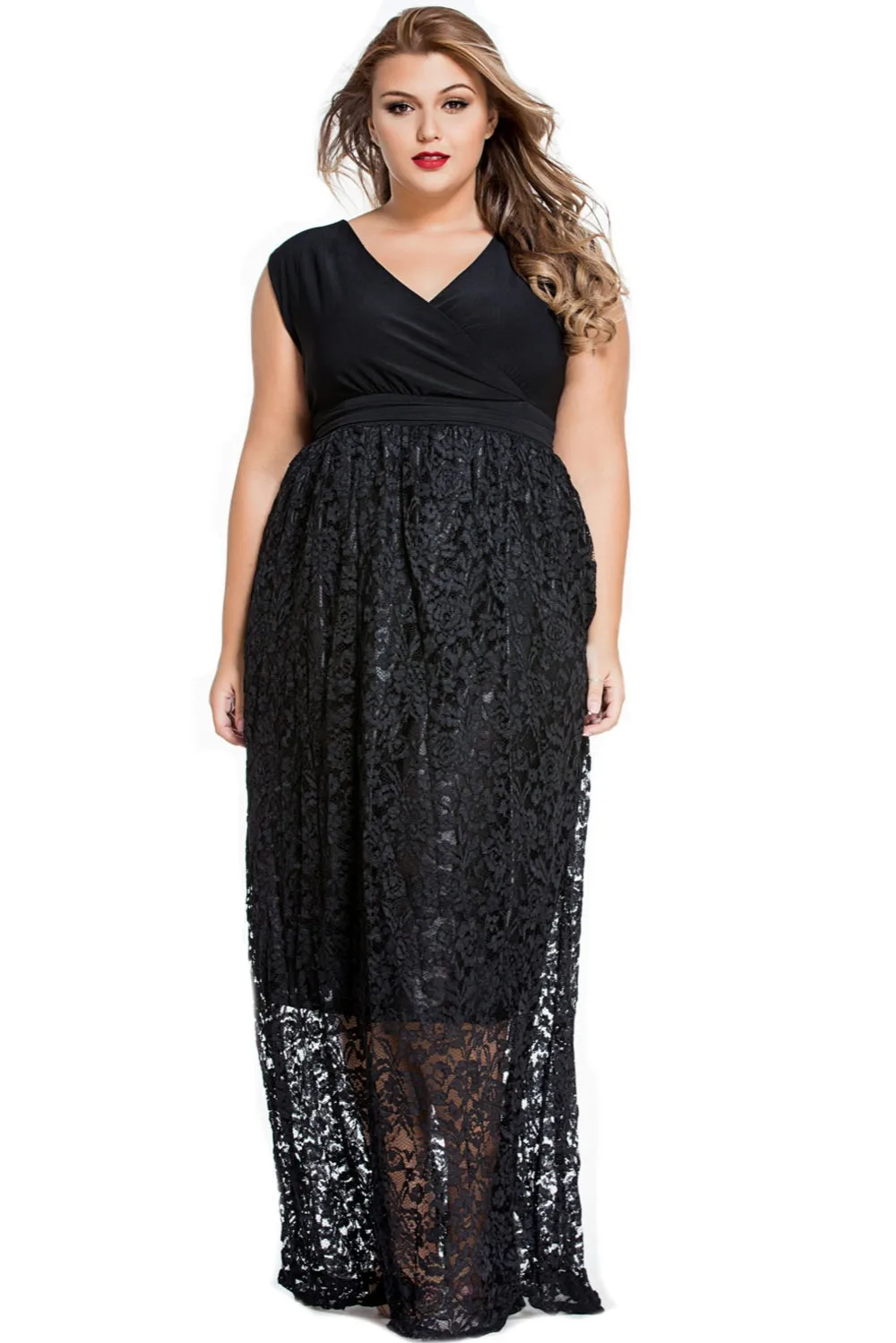 Echoine Plus Size Vestido Renda XL 4XL Women Long Maxi Dress Sexy Black ...