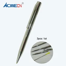 ACMECN 3 шт./лот мини Красивая шариковая ручка размером 100 мм карманная ручка обратно в школу канцелярские принадлежности латунь ярко-серебряная ручка для ноутбука
