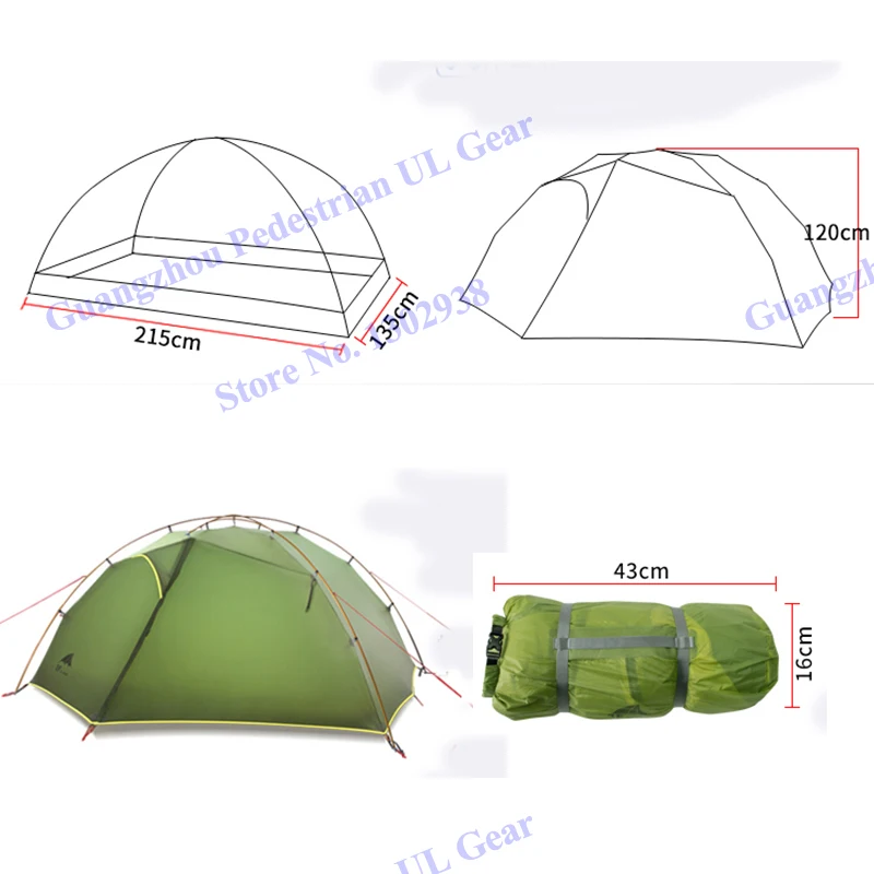 Новое поступление 3F открытый 3 сезона/4 сезона 15d silnylon 2 Человек Палатка