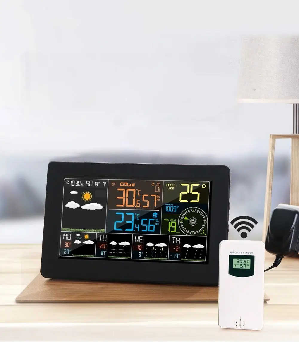 

Wifi Weather Station Wall Digital Alarm Clock Thermometer Hygrometer Future Weather Forecast Wind Direction Barometer