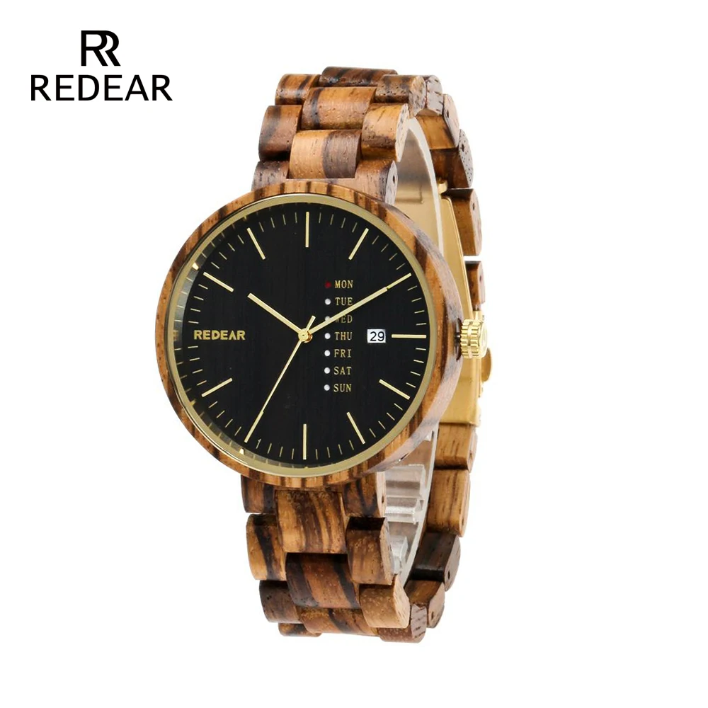 

REDEAR 2019 Newest Wood Watch for Men with Week Display And Date Quartz Wooden Watches Drop Shipping