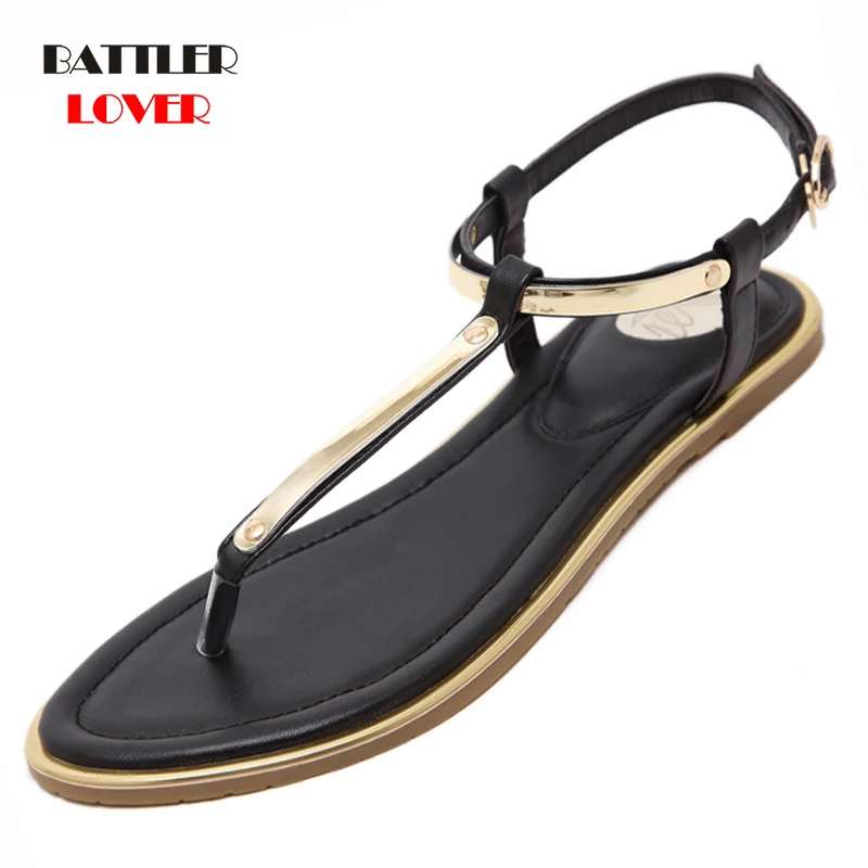 New Womens T Strap Flat Ankle Buckle Thong Sandals Female Gladiator Flip Flops Summer Beach Casual Fashion Vintage Shoes Jelly