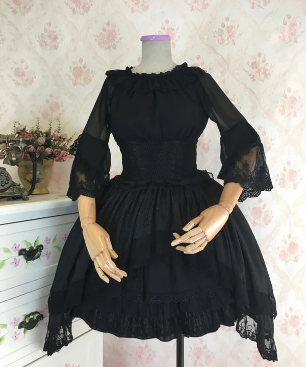 

Gothic High Waisted Black Skirt Asymmetrical Short Lolita Skirt