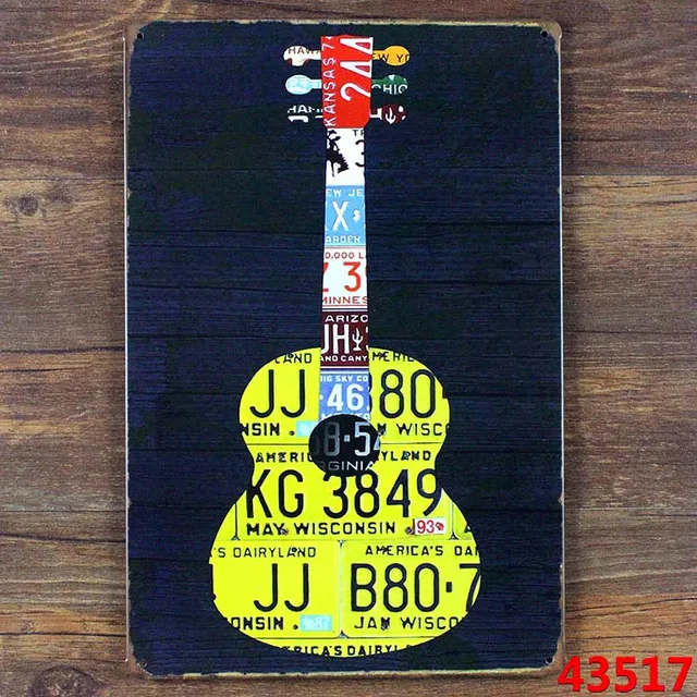 Classique Licence Plaque Guitare Métal Affiche Décoration Murale Bar