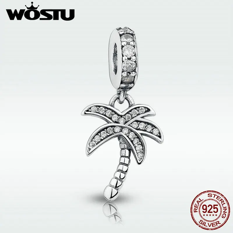 

Real 925 Sterling Silver Sparkling Palm Tree Charm With Clear CZ Fit Original WST Bracelet Pendant Authentic Jewelry