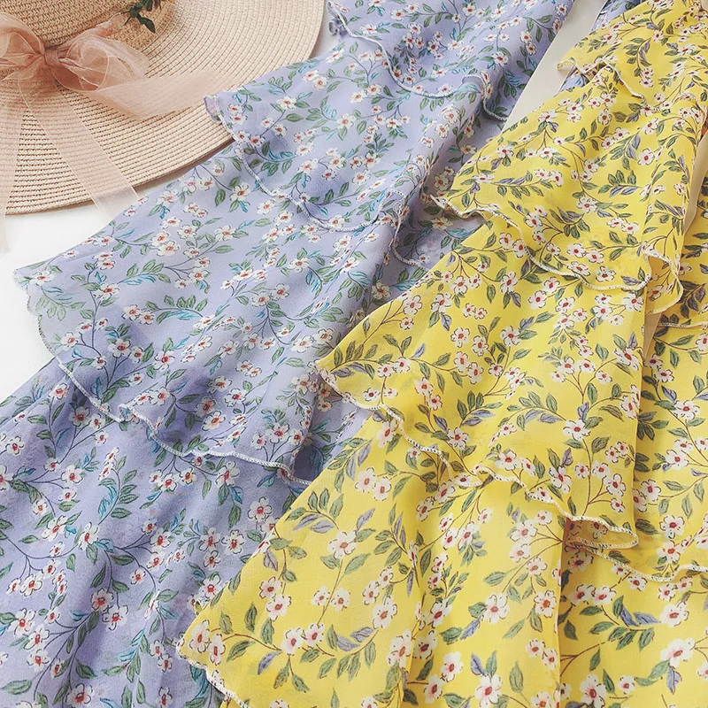 

2019 Spring and Summer Fashion Floral Chiffon Tulle Skirt Female Sweet High Waist A-line Cake SKirt Midi Skirt falda
