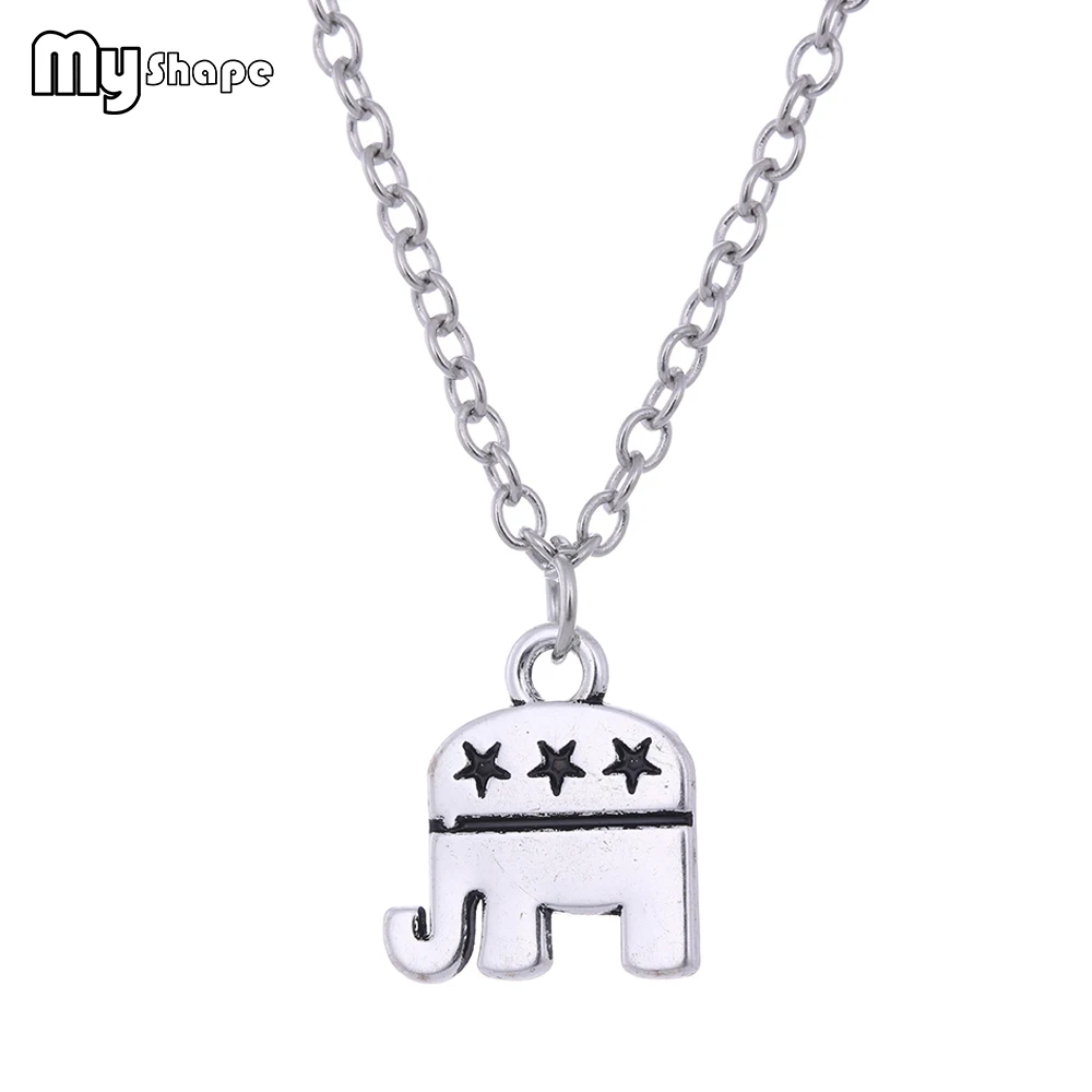 

My Shape Elephant Symbol Necklace American Patriotic Republican Proud Animal Stars Necklaces Antique Silver Link Chain Jewelry