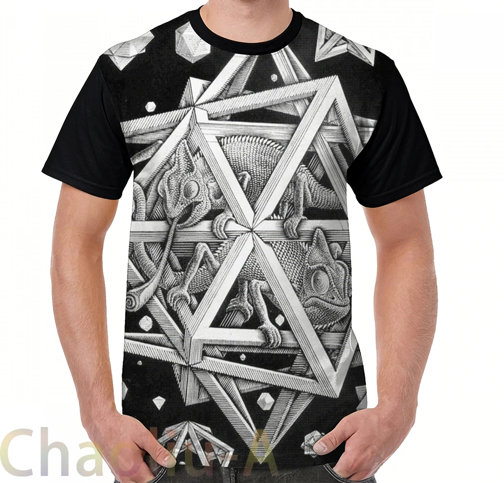 

MC Escher Halftone T-Shirt men funny printed t shirt women tops tees Short Sleeve Casual tshirts