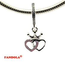 Подходит для Pandora Браслеты Корона Бусины в виде сердца с Орхидея Розовая эмаль 925 пробы серебряные ювелирные изделия, подвески-талисманы с бесплатной доставкой