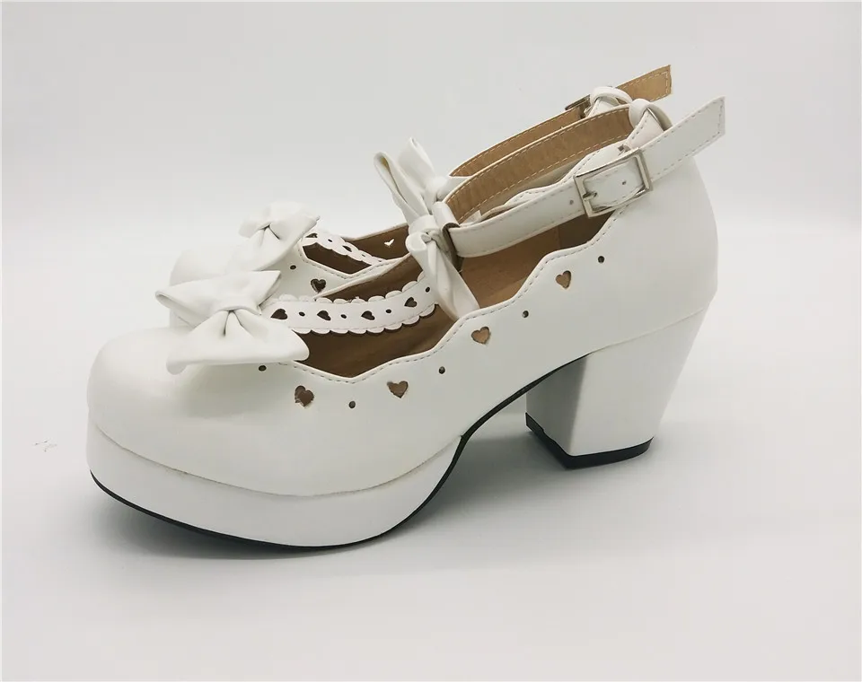 LIN KING/Женские туфли-лодочки для вечеринки с пряжкой; полусапоги с не сужающимся книзу массивным каблуком, с бантом; туфли на платформе для косплея горничной; прелестная обувь в стиле Лолиты