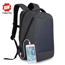 Tigernu nueva 10 w solar powered y antirrobo botella bolsa hombres y mujeres bolsa de ordenador portátil mochila con panel solar bolsa