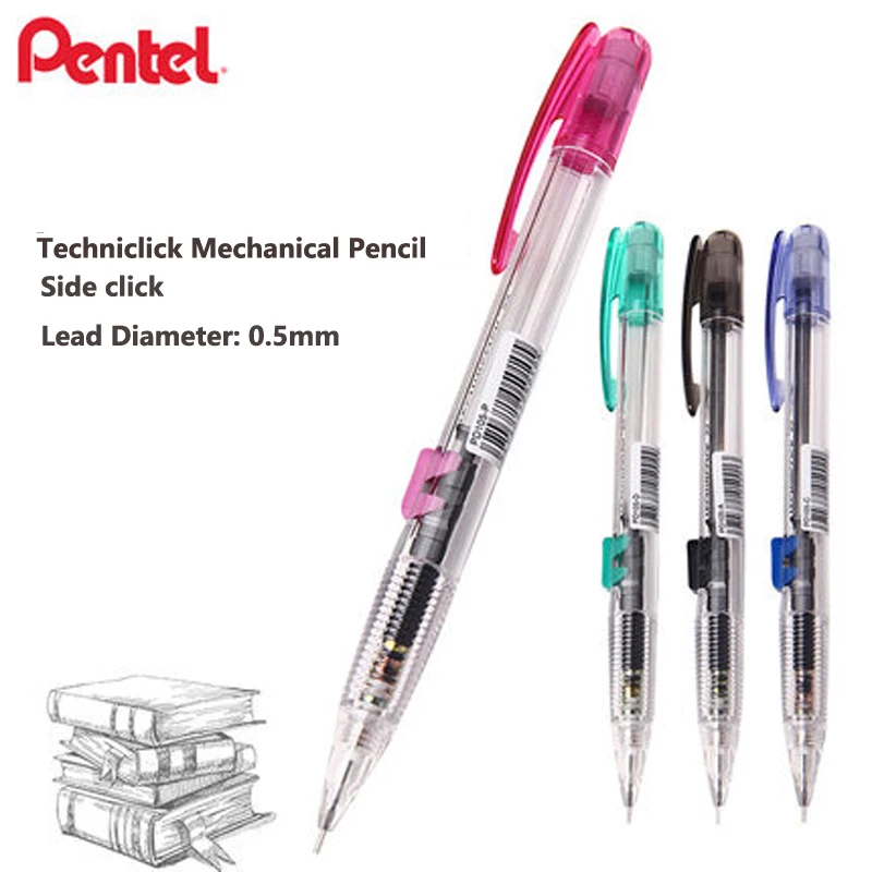 

1pc Pentel Pd105t Techniclick Mechanical Pencil Side click 0.5mm Transparent Pink Blue Black Green Pen School
