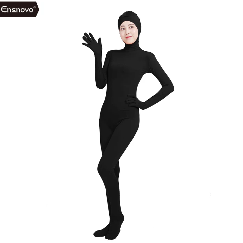 Ensnovo, женские костюмы Zentai, для взрослых, с открытым лицом, на все тело, спандекс, лайкра, колготки, черный Zentai, костюмы для косплея, боди