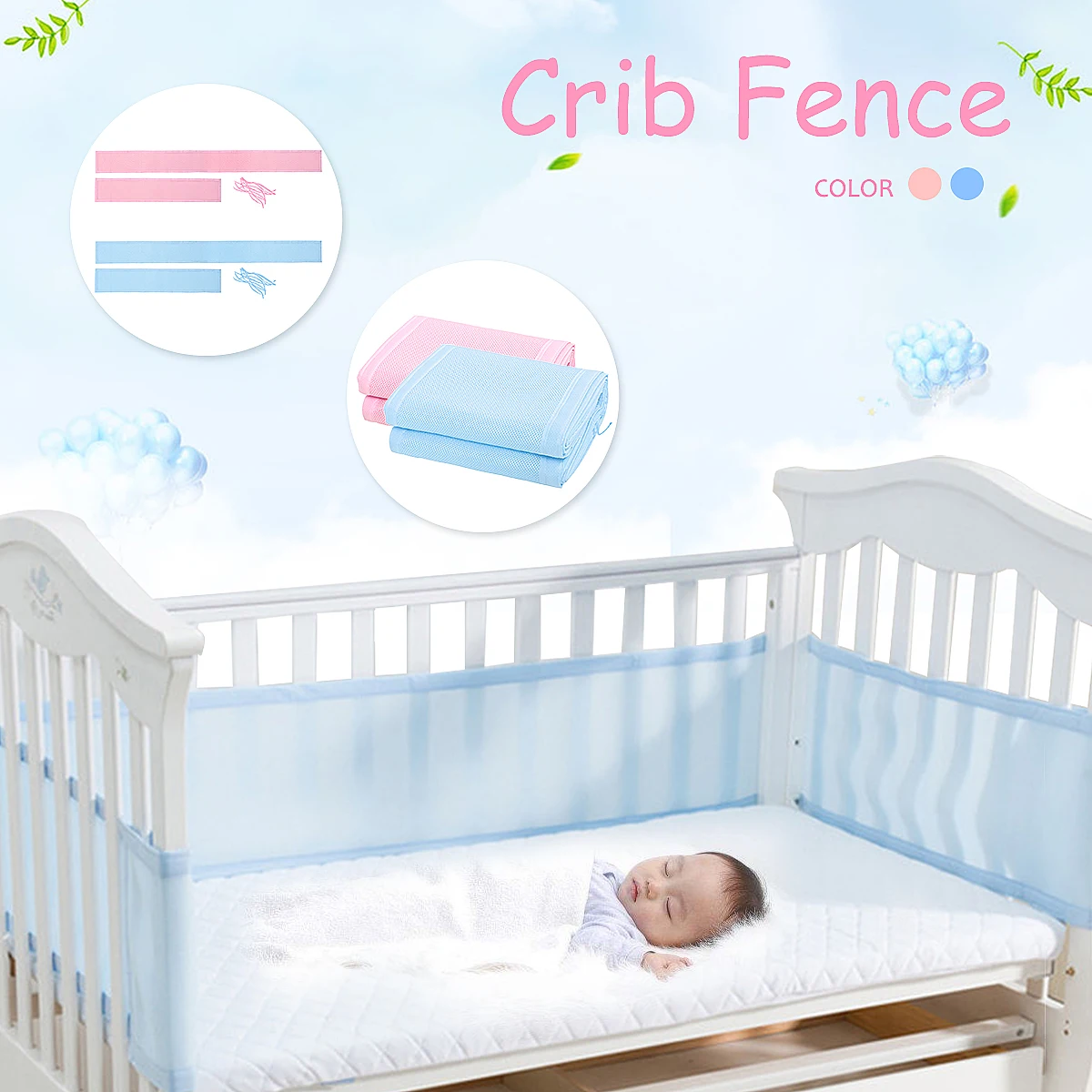 

2 pcs 160x30cm Baby Bumper Bed Breathable Mesh Liner Cot Crib Bumper Air Safety Suffocate Newborn Baby Bedding Around Protector