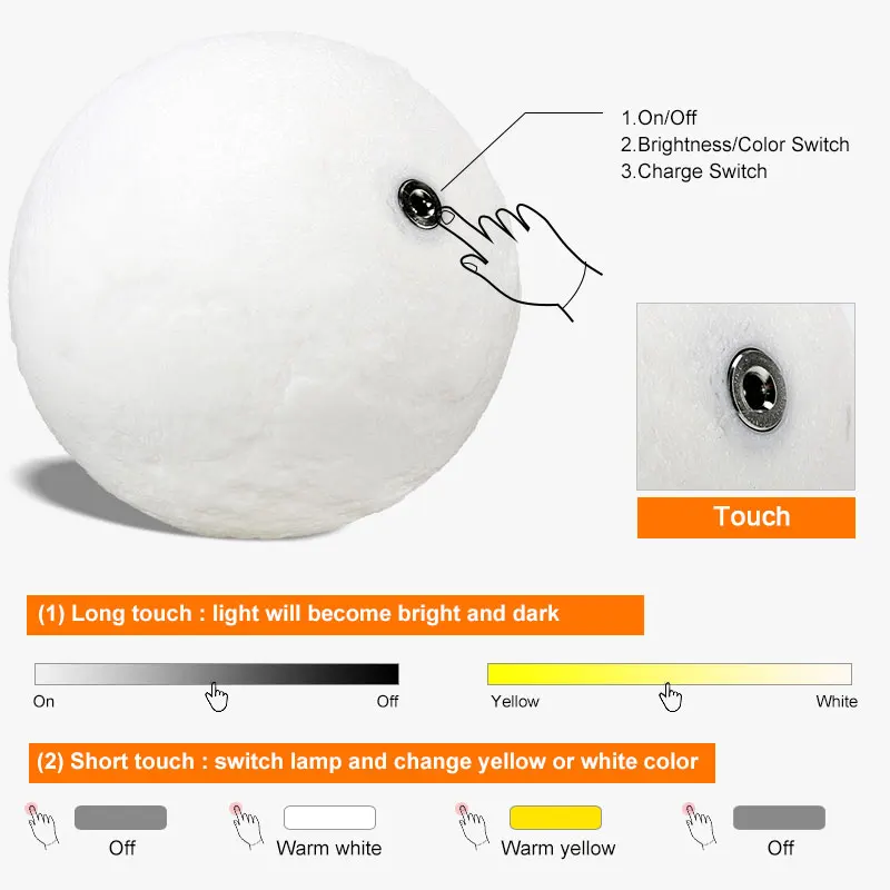 Перезаряжаемый 3D принт лунный свет 2 цвета сменная Лунная лампа сенсорный выключатель Лунная ночь свет Домашний Декор креативный подарок