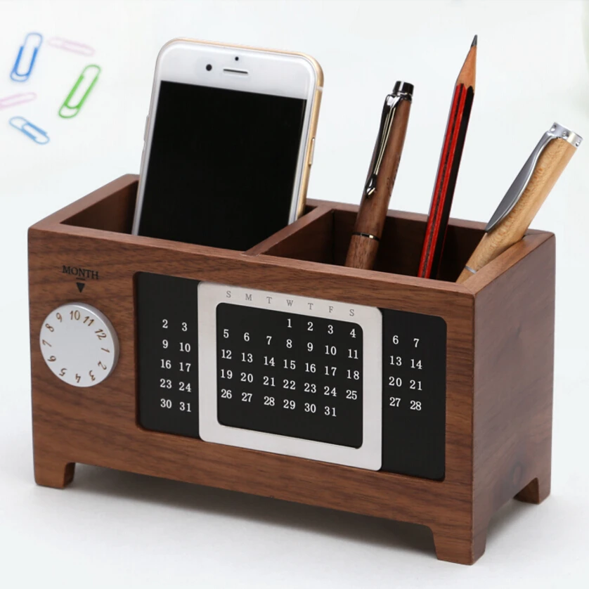 A Natural Wooden Desk Storage Box Simple Design DIY Calendar/MONTH