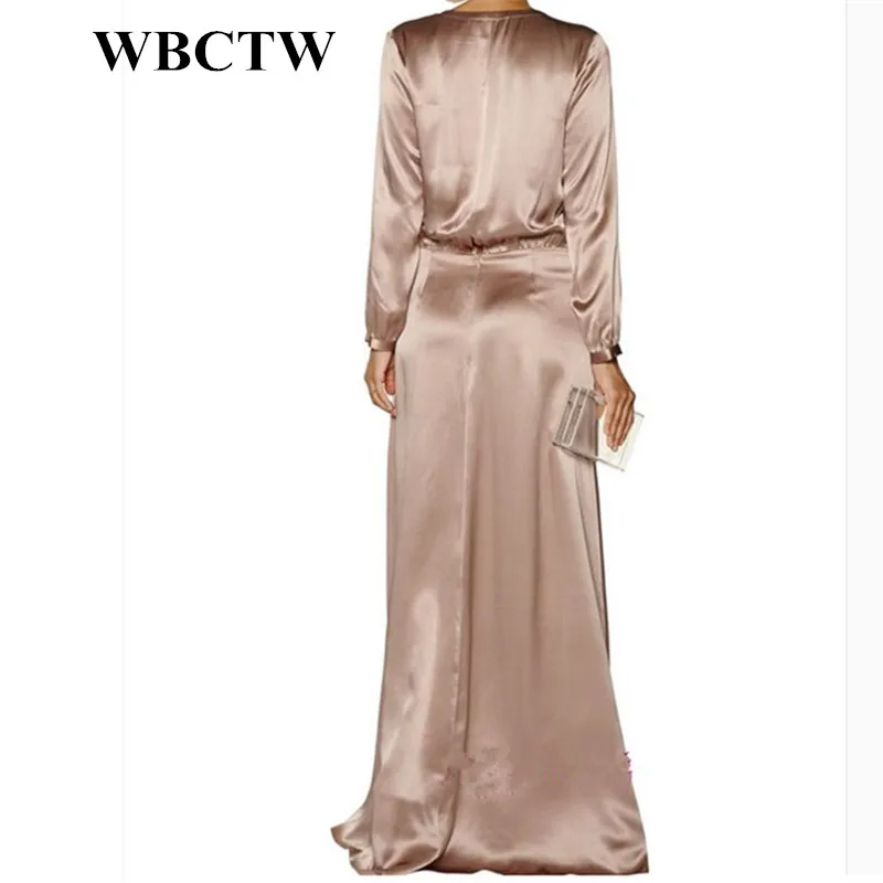 long sleeve satin dress maxi