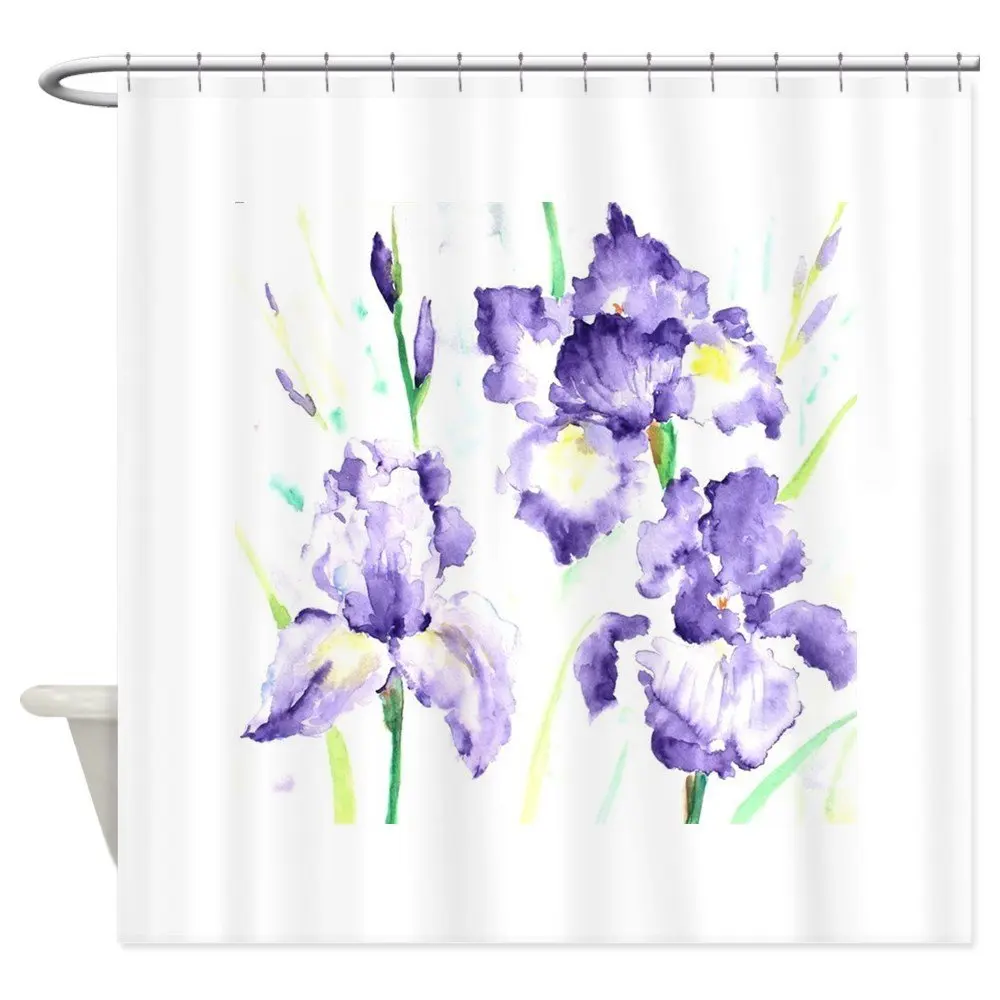 

Watercolor Abstract Iris Pattern Shower Curtain Mat Decorative Waterproof Polyester Fabric Bathroom Curtain Set Home Bath Decor