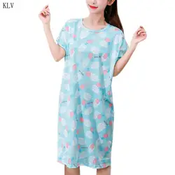 Для женщин девочек летние шорты с рукавами «летучая мышь» ночную рубашку с рисунком в полоску печатные волокна ночная рубашка