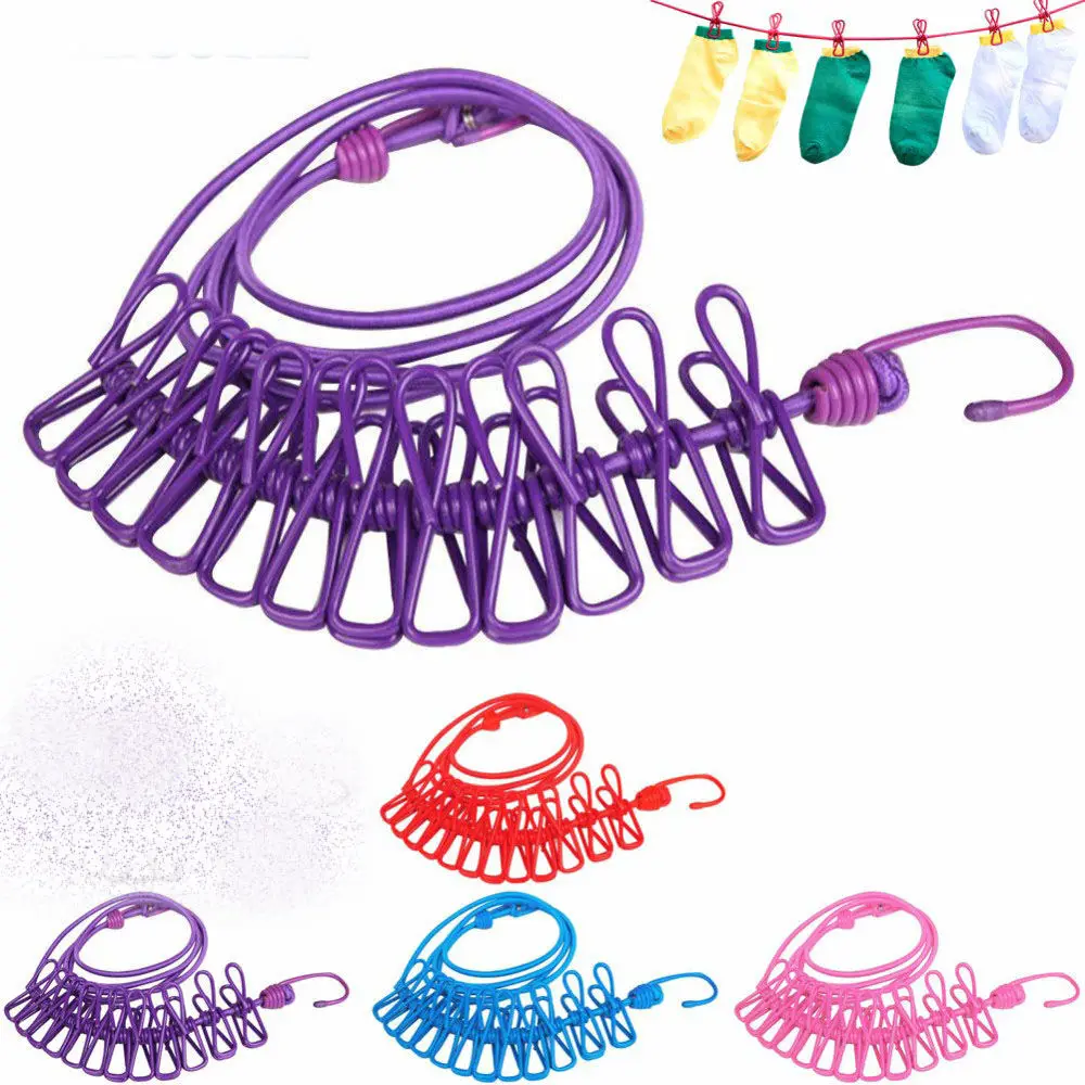 

Hot Drying Rack Foldable Laundry Drying Rack Stretchable Steel Clothes Line With 12 Clips Practical Drying Racks For Shoes Socks