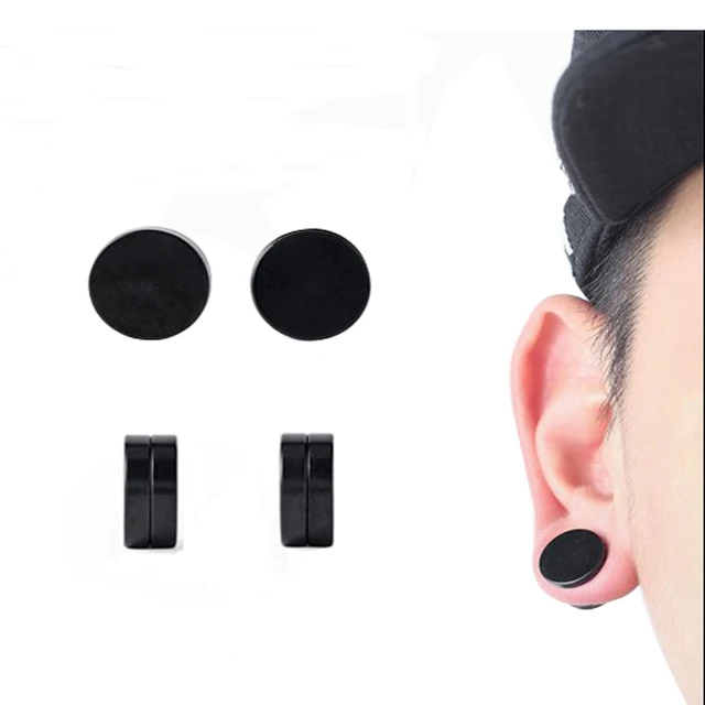 Uvw0122 2pc Clic Trendy Black Magnet Earrings Fake Ear Studs Uvw0122 2pc Clic Trendy Black Magnet Earrings Fake Ear Studs Stainless Steel Tunnel Plug
