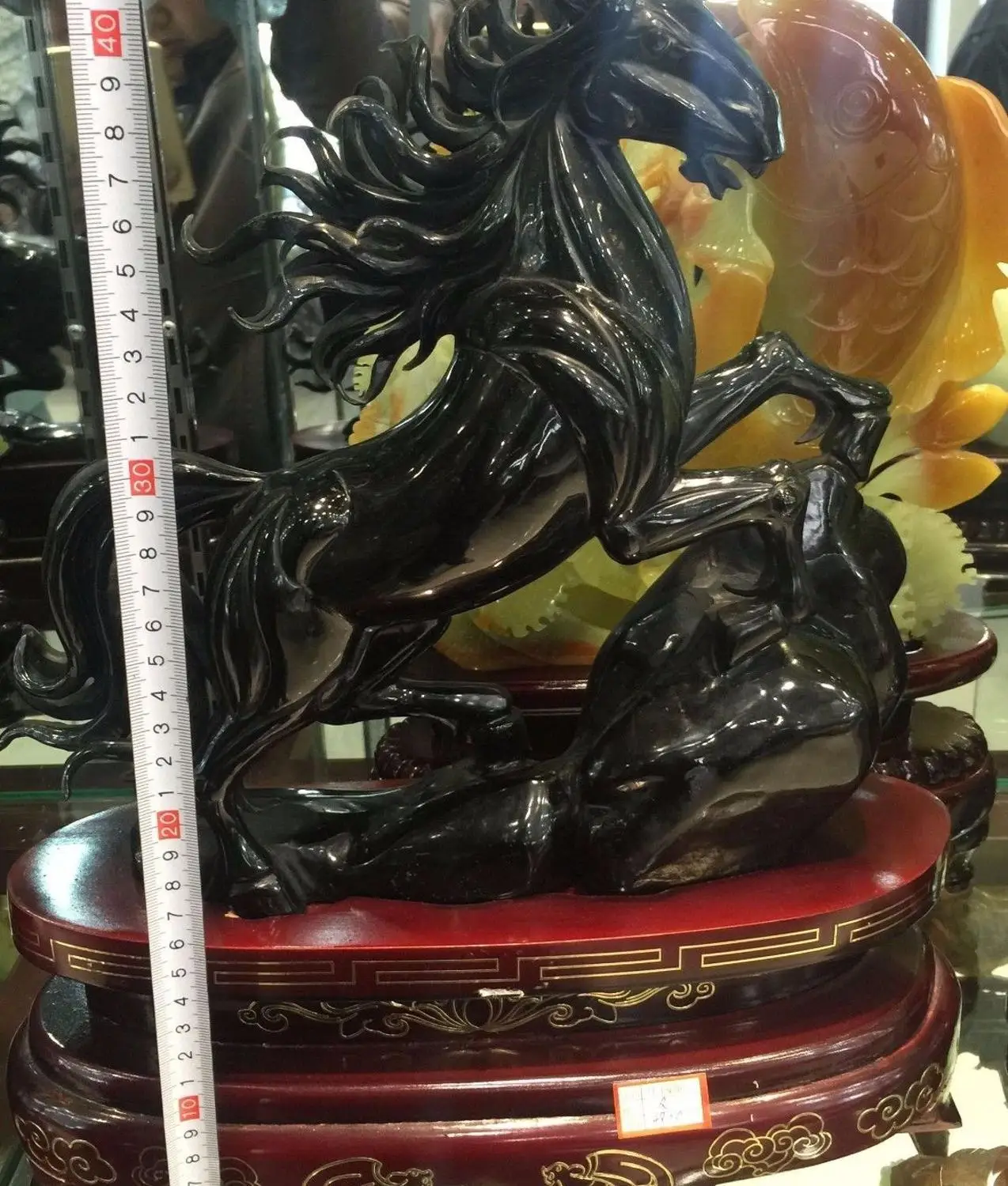 

17" Chinese Handmade Carving Natural Green Jade Success Run Horse Horses Statue