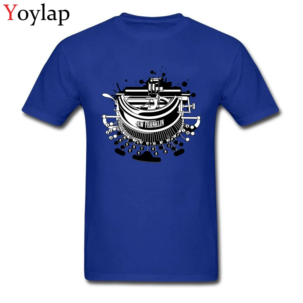 Printing Adult Steampunk typewriter T Shirt Plain Summer Autumn Short Sleeve Crewneck 100% Cotton Tops Shirts Leisure Tee Shirts blue